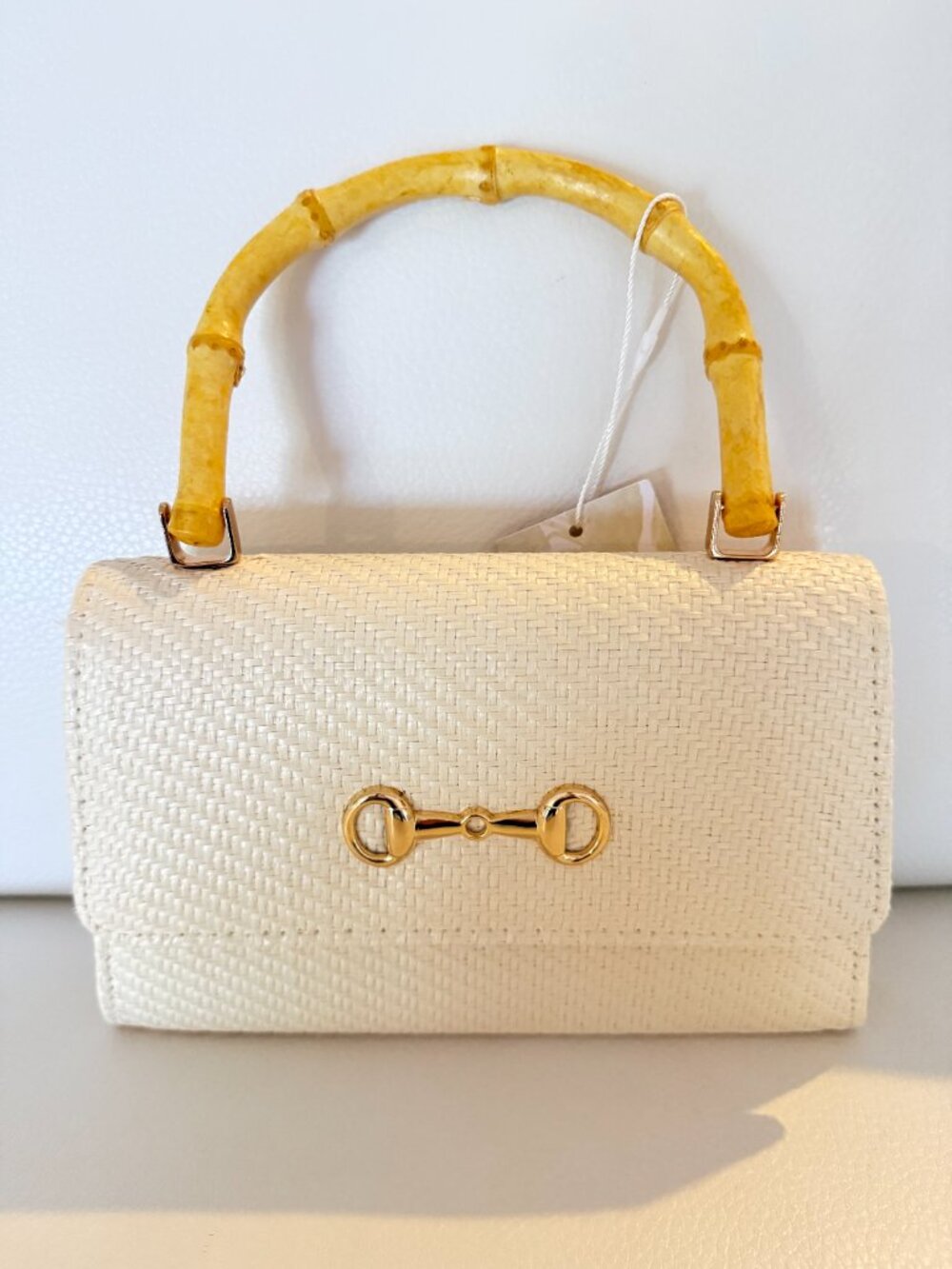 NWT Tommy Bahama Woven Raffia Bamboo Handle Satchel Crossbody bag Natural - Picture 5 of 6